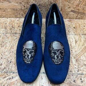 Inc Nova Sequin Skull Graphic Navy Velvet Loafer Mens 13M Slipper Shoes